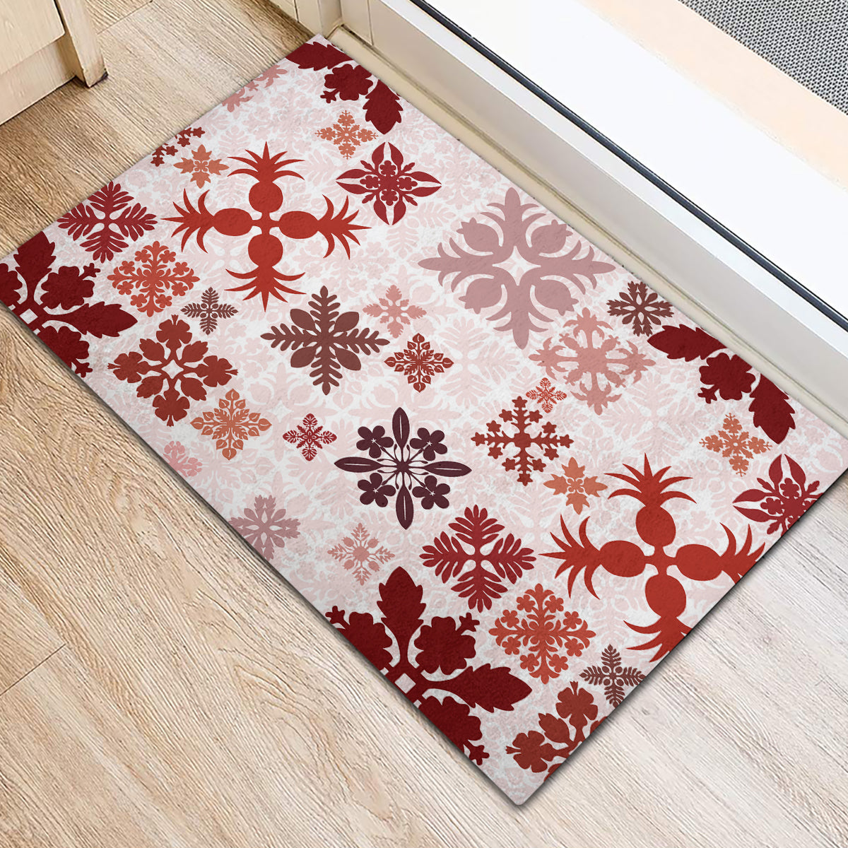 Vintage Hawaii Rubber Doormat Hawaiian Quilt Kapa Mismatch Red - Wonder Print Shop