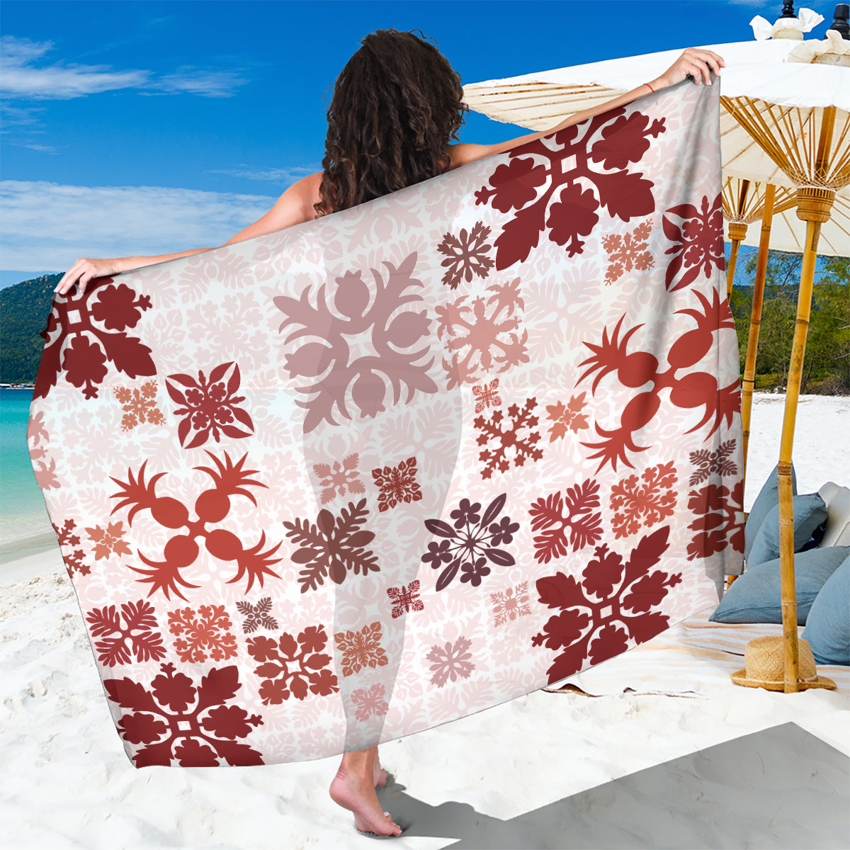 Vintage Hawaii Sarong Hawaiian Quilt Kapa Mismatch Red - Wonder Print Shop