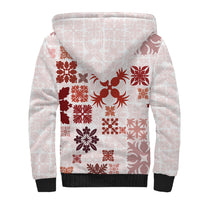 Vintage Hawaii Sherpa Hoodie Hawaiian Quilt Kapa Mismatch Red - Wonder Print Shop
