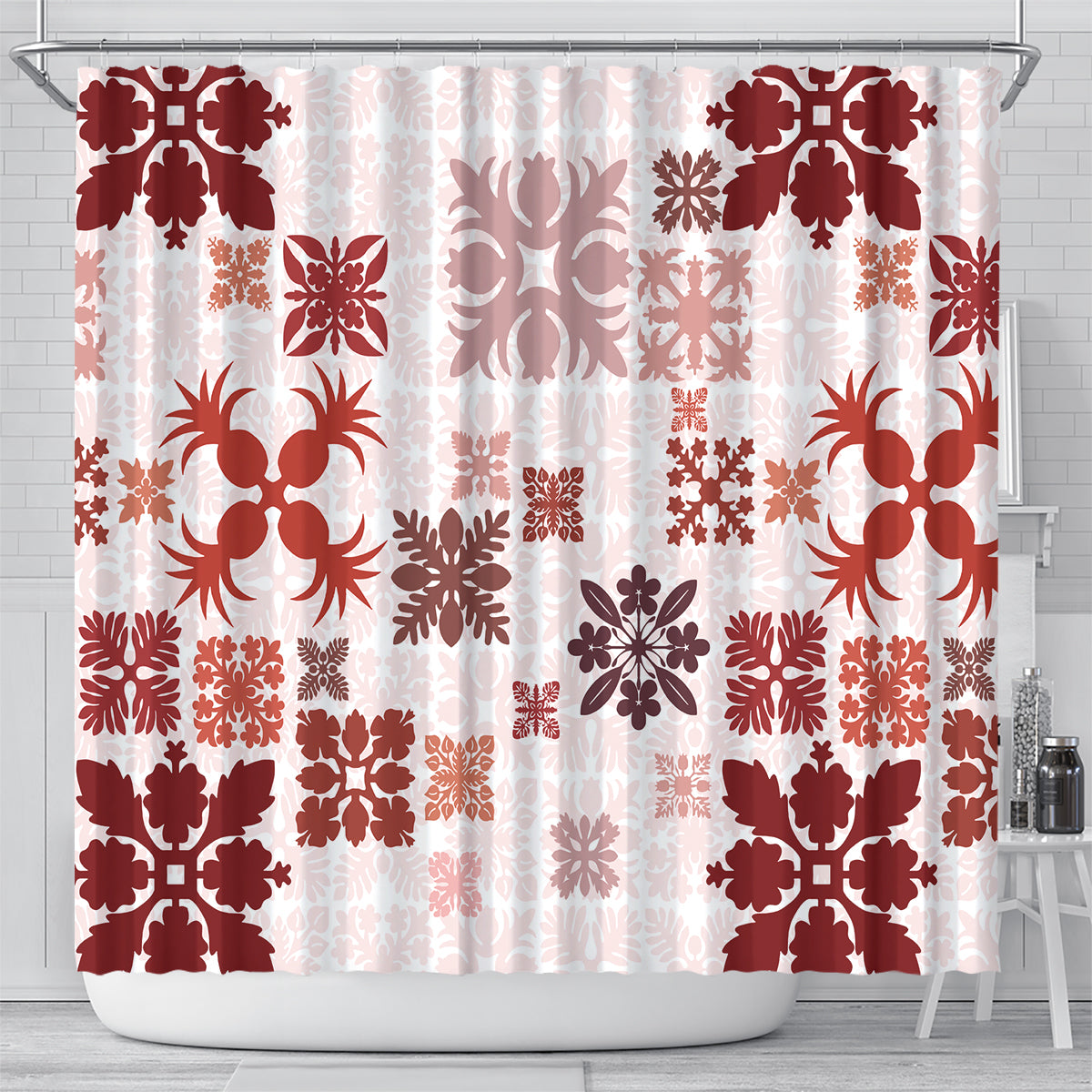vintage-hawaii-shower-curtain-hawaiian-quilt-kapa-mismatch-red