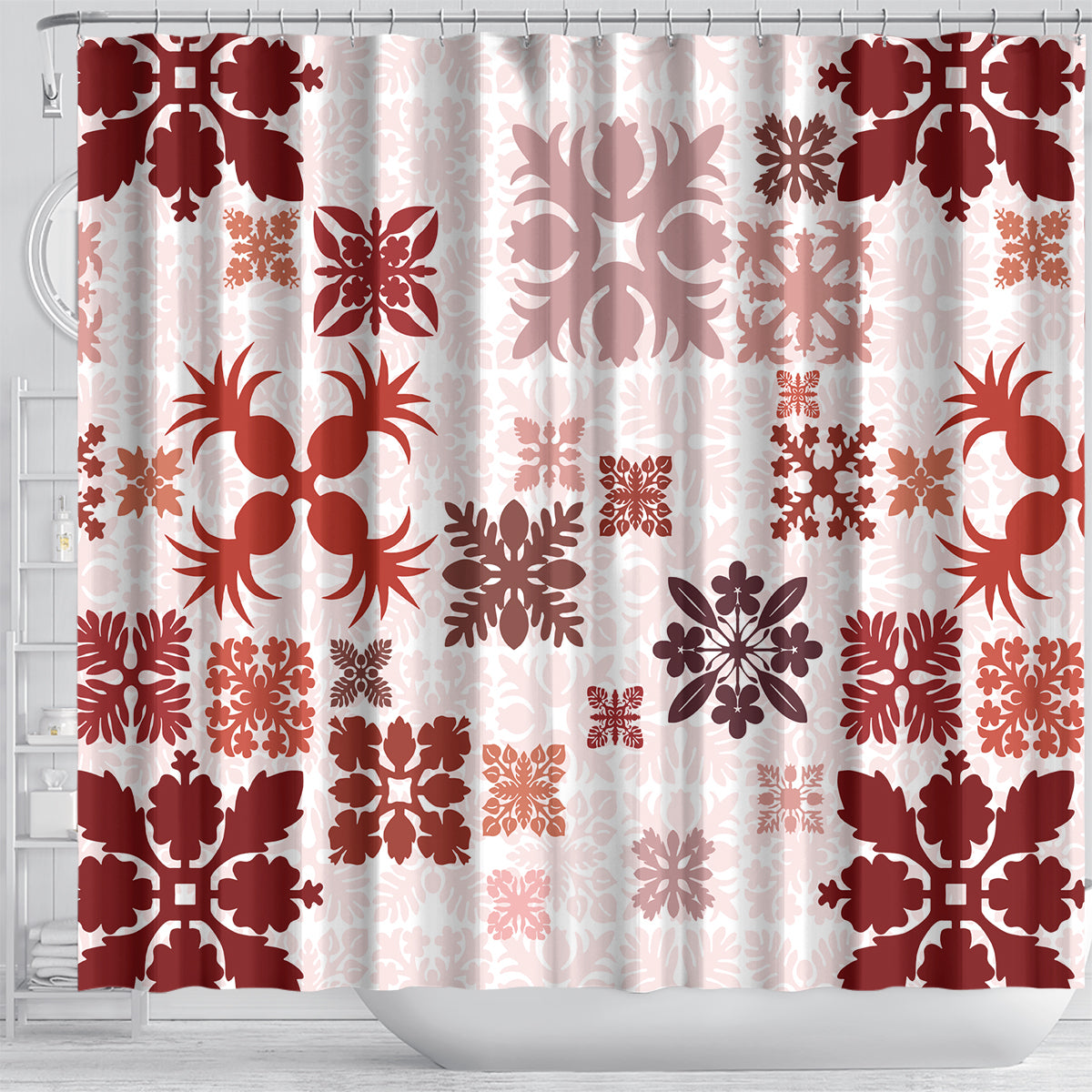 vintage-hawaii-shower-curtain-hawaiian-quilt-kapa-mismatch-red