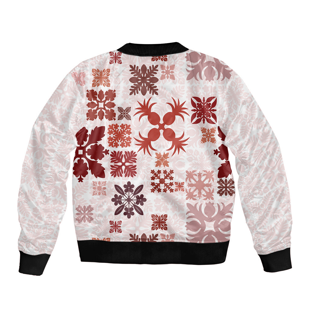 Vintage Hawaii Sleeve Zip Bomber Jacket Hawaiian Quilt Kapa Mismatch Red - Wonder Print Shop