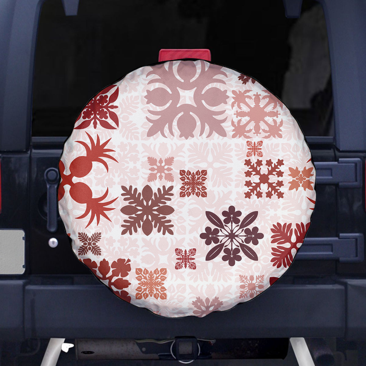 Vintage Hawaii Spare Tire Cover Hawaiian Quilt Kapa Mismatch Red - Wonder Print Shop