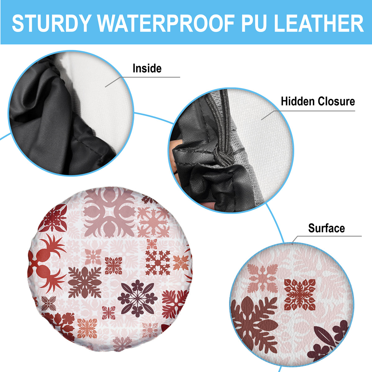 Vintage Hawaii Spare Tire Cover Hawaiian Quilt Kapa Mismatch Red - Wonder Print Shop