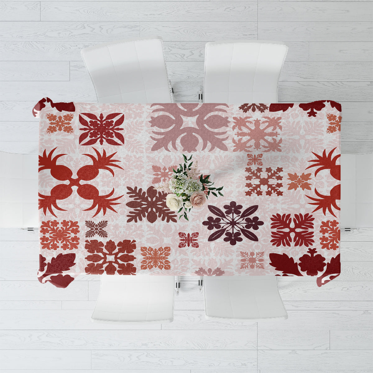 Vintage Hawaii Tablecloth Hawaiian Quilt Kapa Mismatch Red - Wonder Print Shop