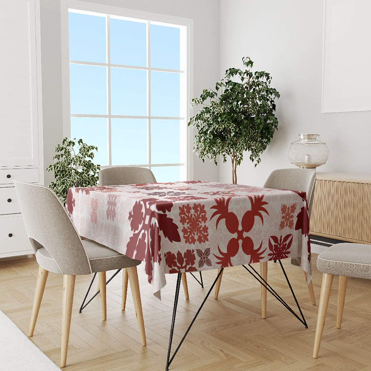 Vintage Hawaii Tablecloth Hawaiian Quilt Kapa Mismatch Red - Wonder Print Shop