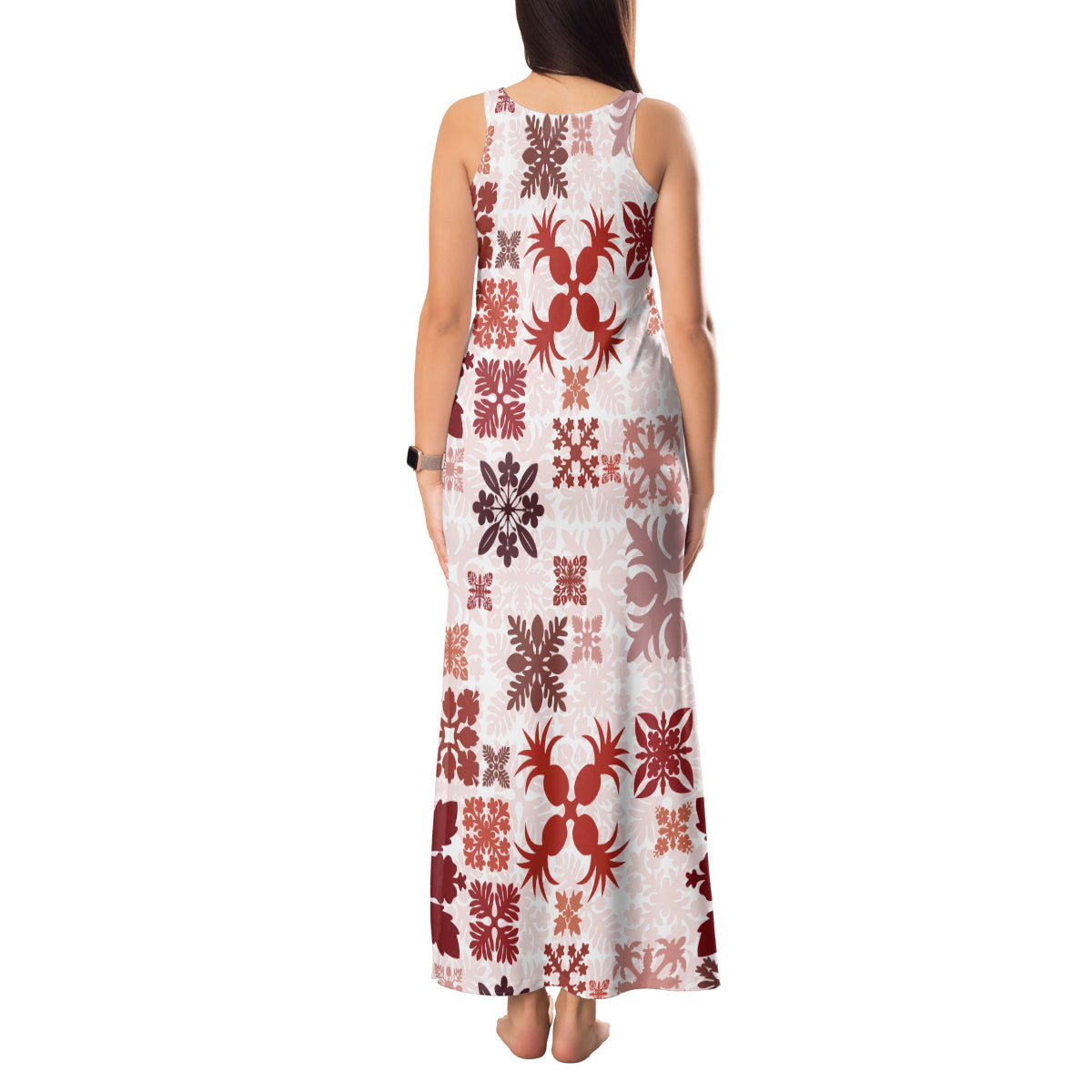Vintage Hawaii Tank Maxi Dress Hawaiian Quilt Kapa Mismatch Red - Wonder Print Shop