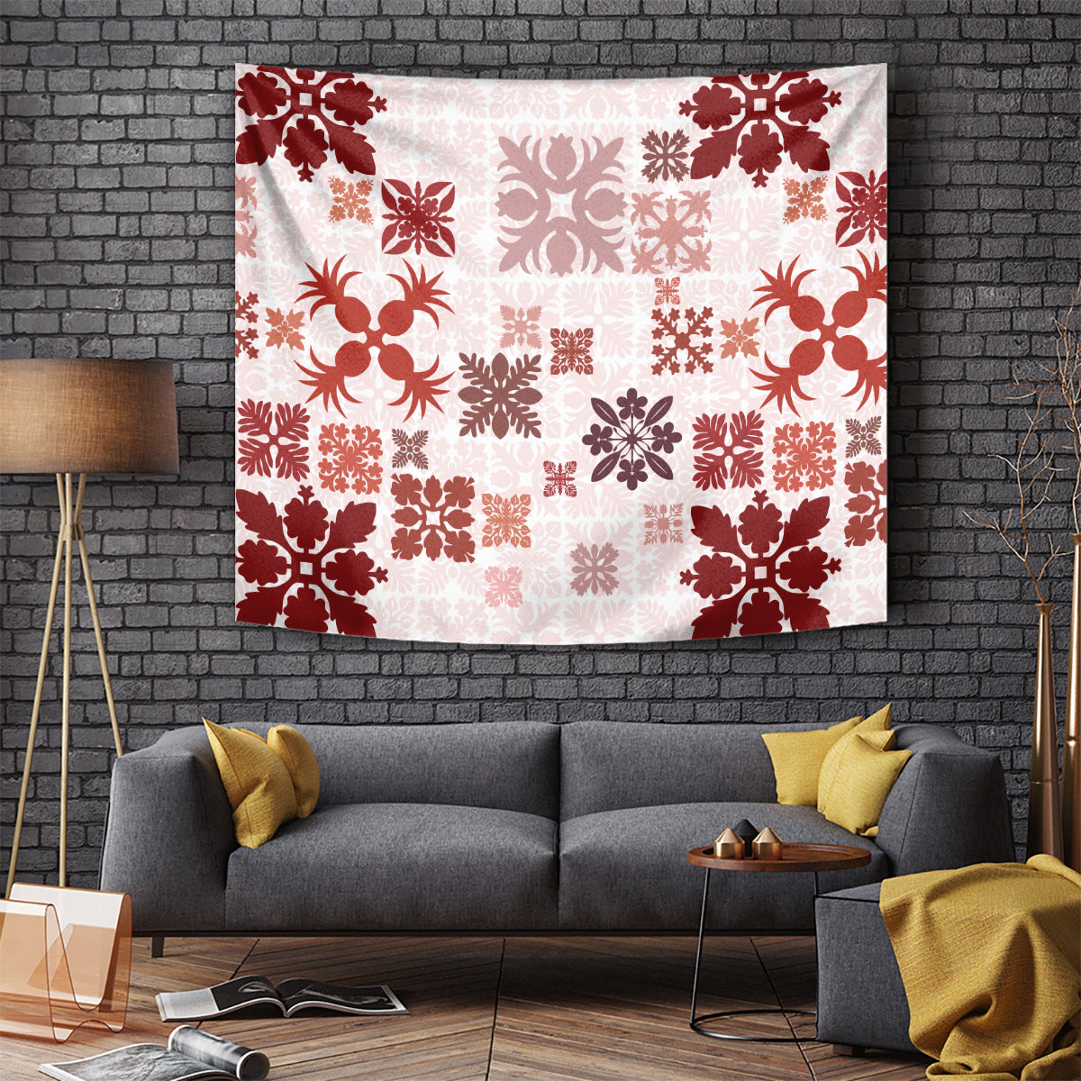 Vintage Hawaii Tapestry Hawaiian Quilt Kapa Mismatch Red - Wonder Print Shop