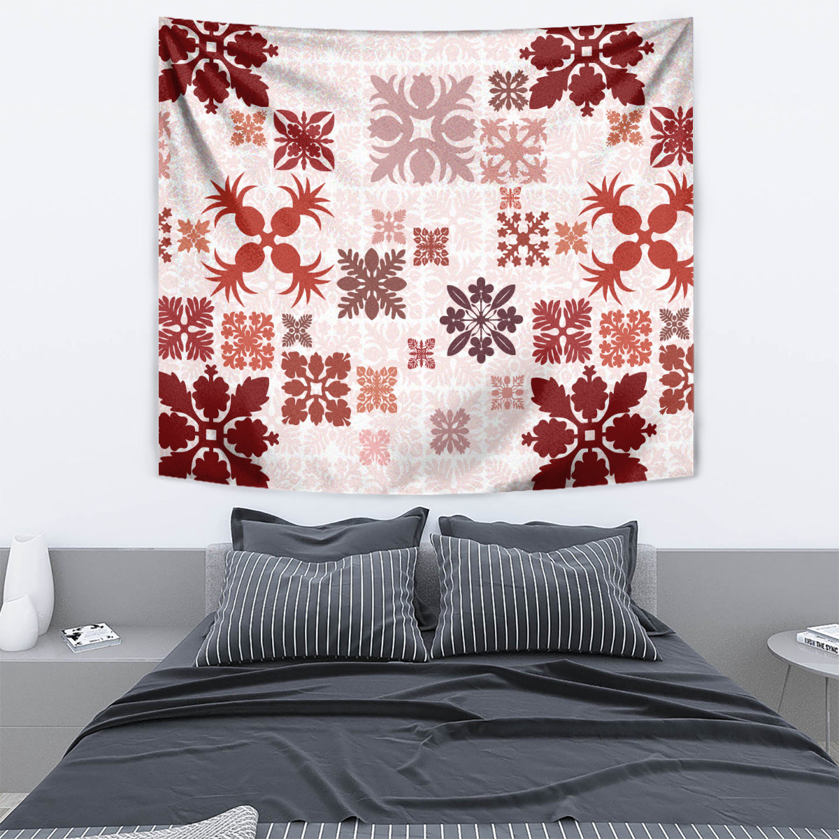 Vintage Hawaii Tapestry Hawaiian Quilt Kapa Mismatch Red - Wonder Print Shop