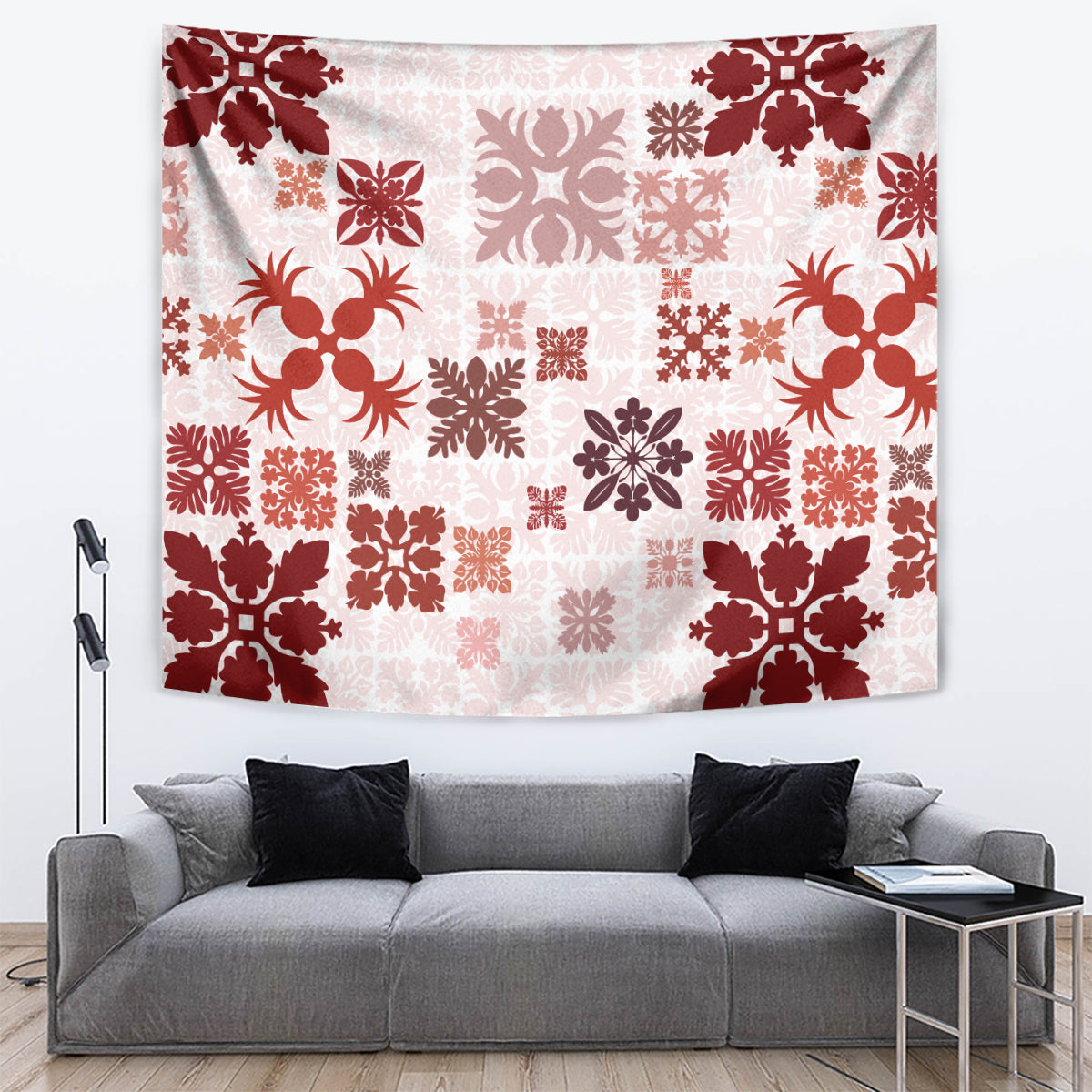 Vintage Hawaii Tapestry Hawaiian Quilt Kapa Mismatch Red - Wonder Print Shop