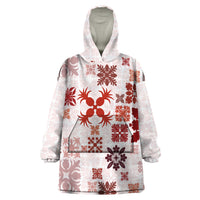 Vintage Hawaii Wearable Blanket Hoodie Hawaiian Quilt Kapa Mismatch Red - Wonder Print Shop