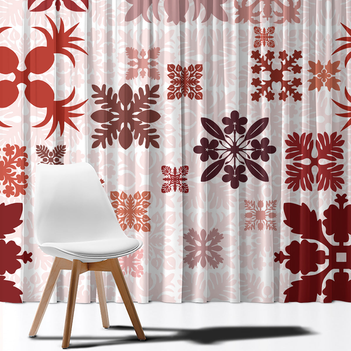 Vintage Hawaii Window Curtain Hawaiian Quilt Kapa Mismatch Red - Wonder Print Shop