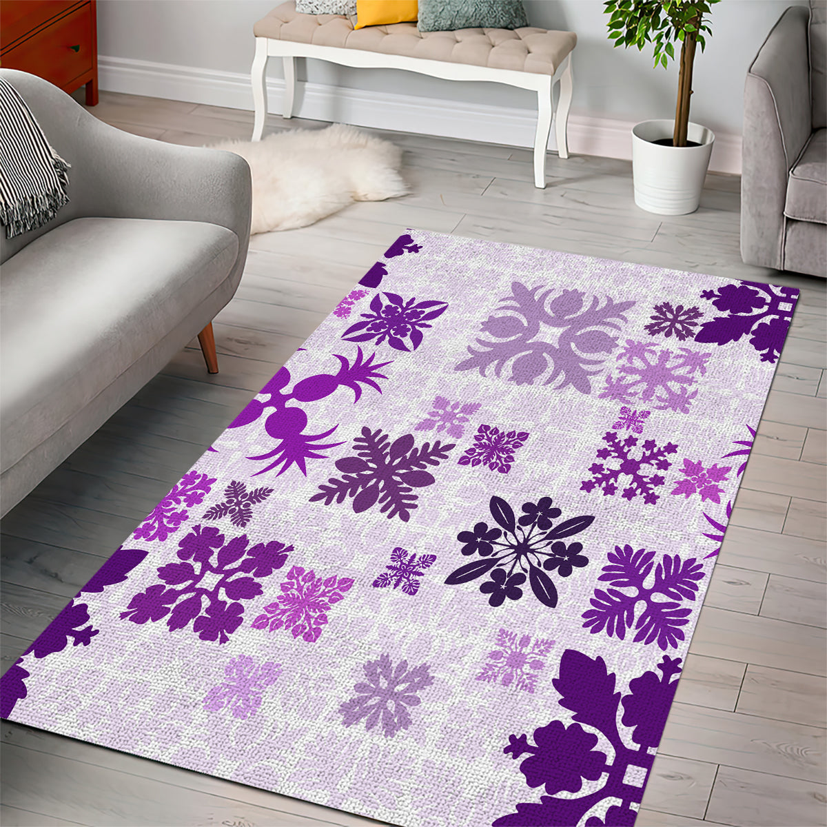 Vintage Hawaii Area Rug Hawaiian Quilt Kapa Mismatch Purple LT7 - Wonder Print Shop