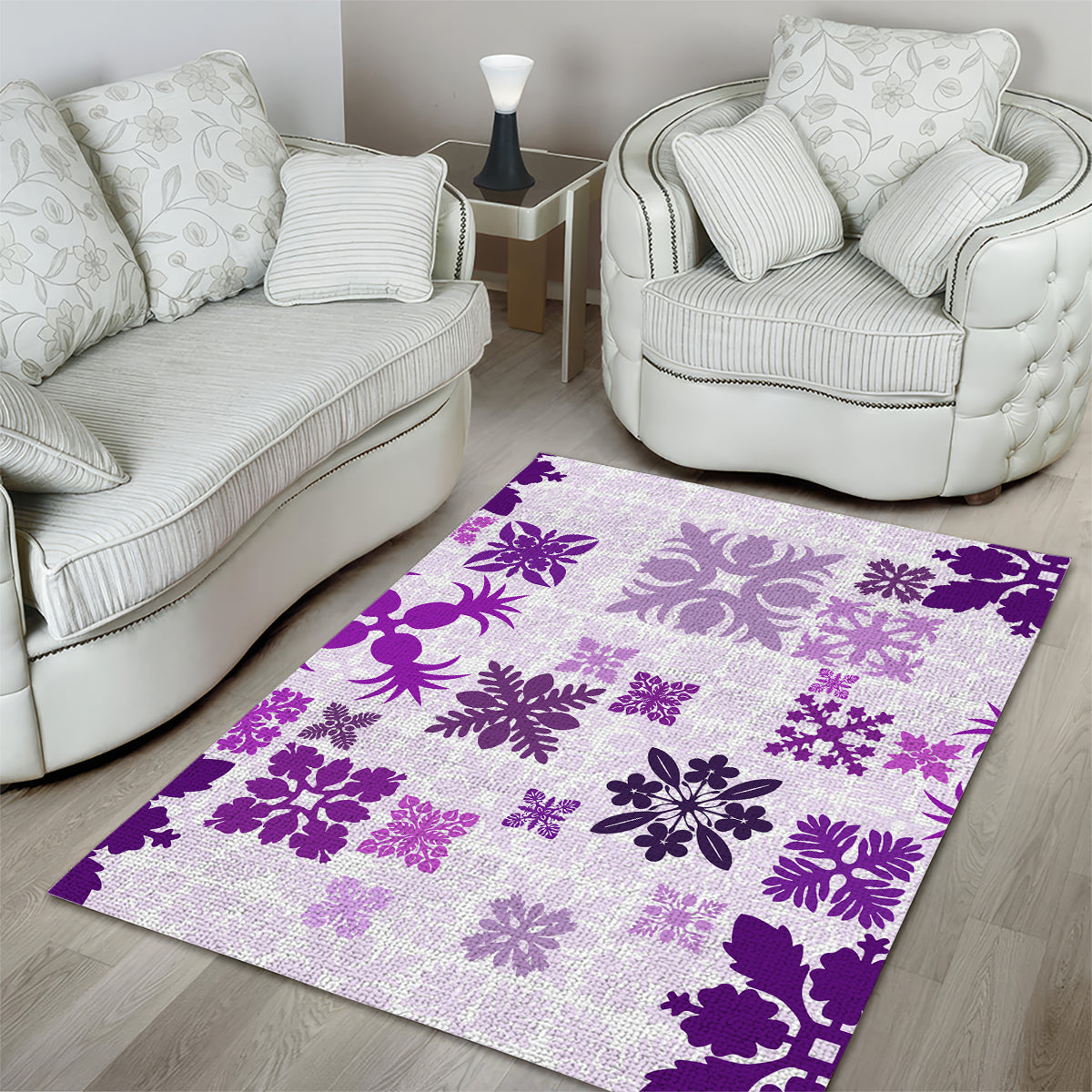 Vintage Hawaii Area Rug Hawaiian Quilt Kapa Mismatch Purple LT7 - Wonder Print Shop