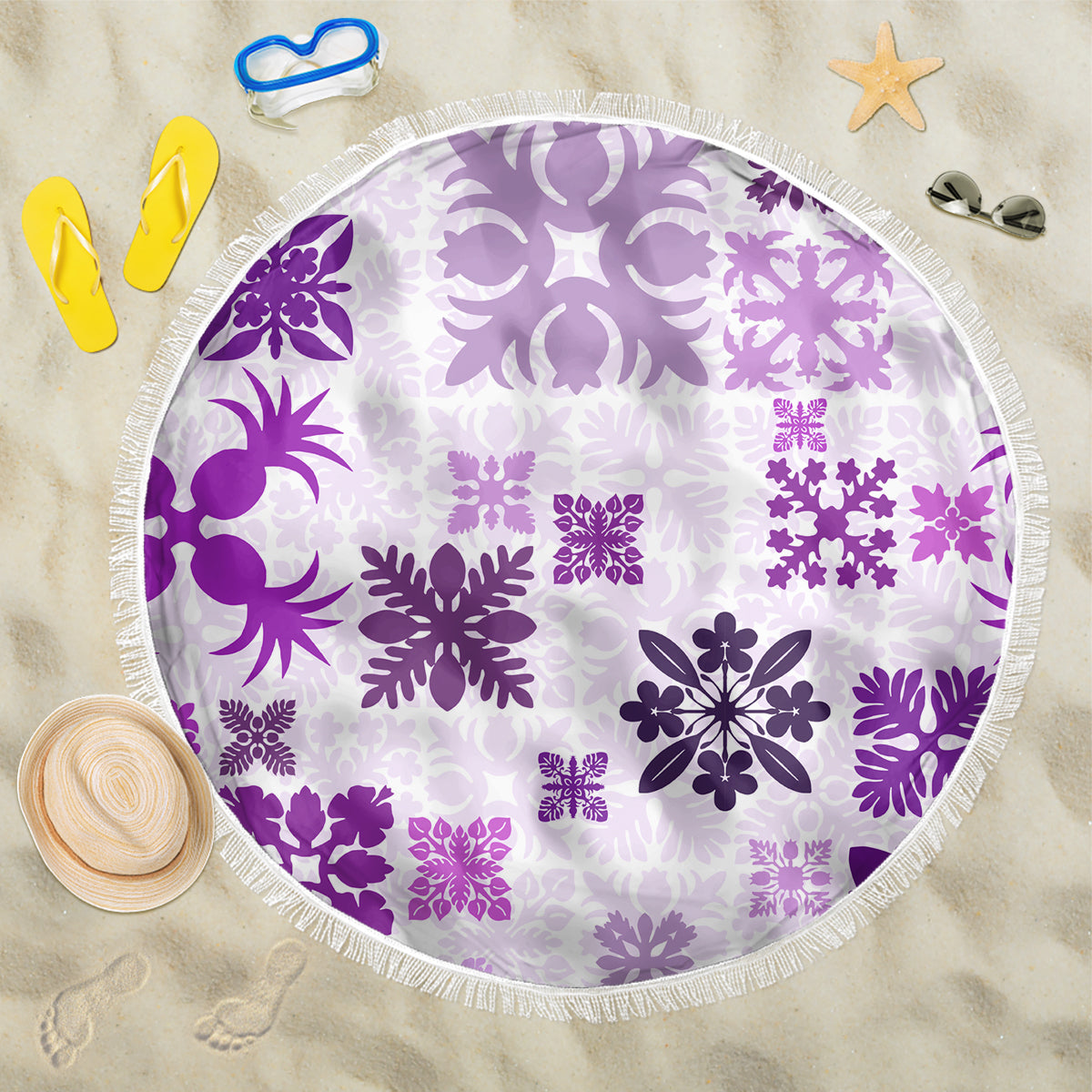 Vintage Hawaii Beach Blanket Hawaiian Quilt Kapa Mismatch Purple LT7 - Wonder Print Shop