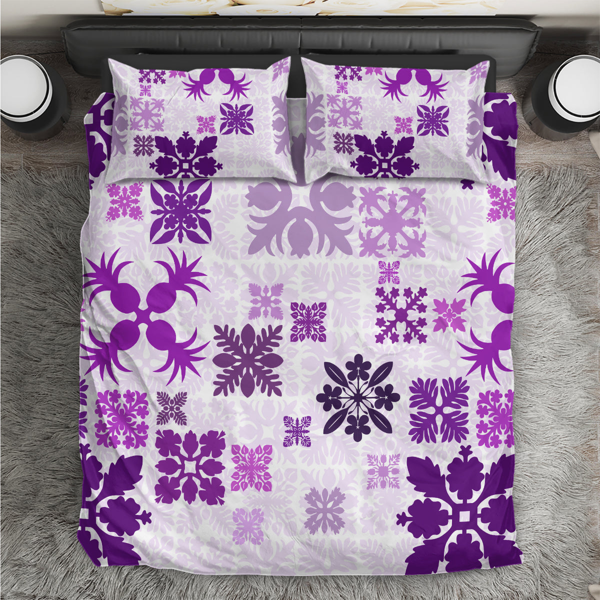 Vintage Hawaii Bedding Set Hawaiian Quilt Kapa Mismatch Purple LT7 - Wonder Print Shop