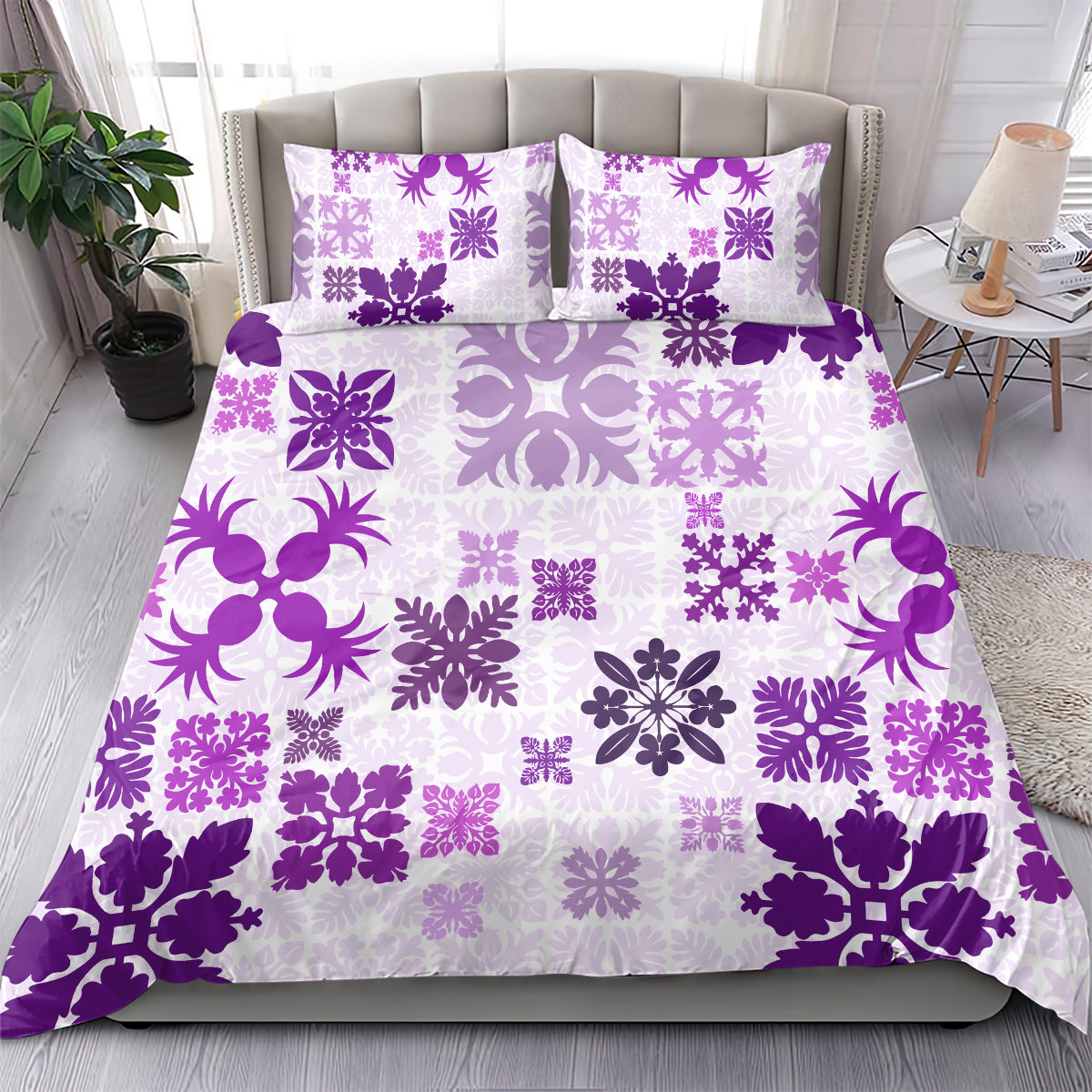 Vintage Hawaii Bedding Set Hawaiian Quilt Kapa Mismatch Purple LT7 - Wonder Print Shop