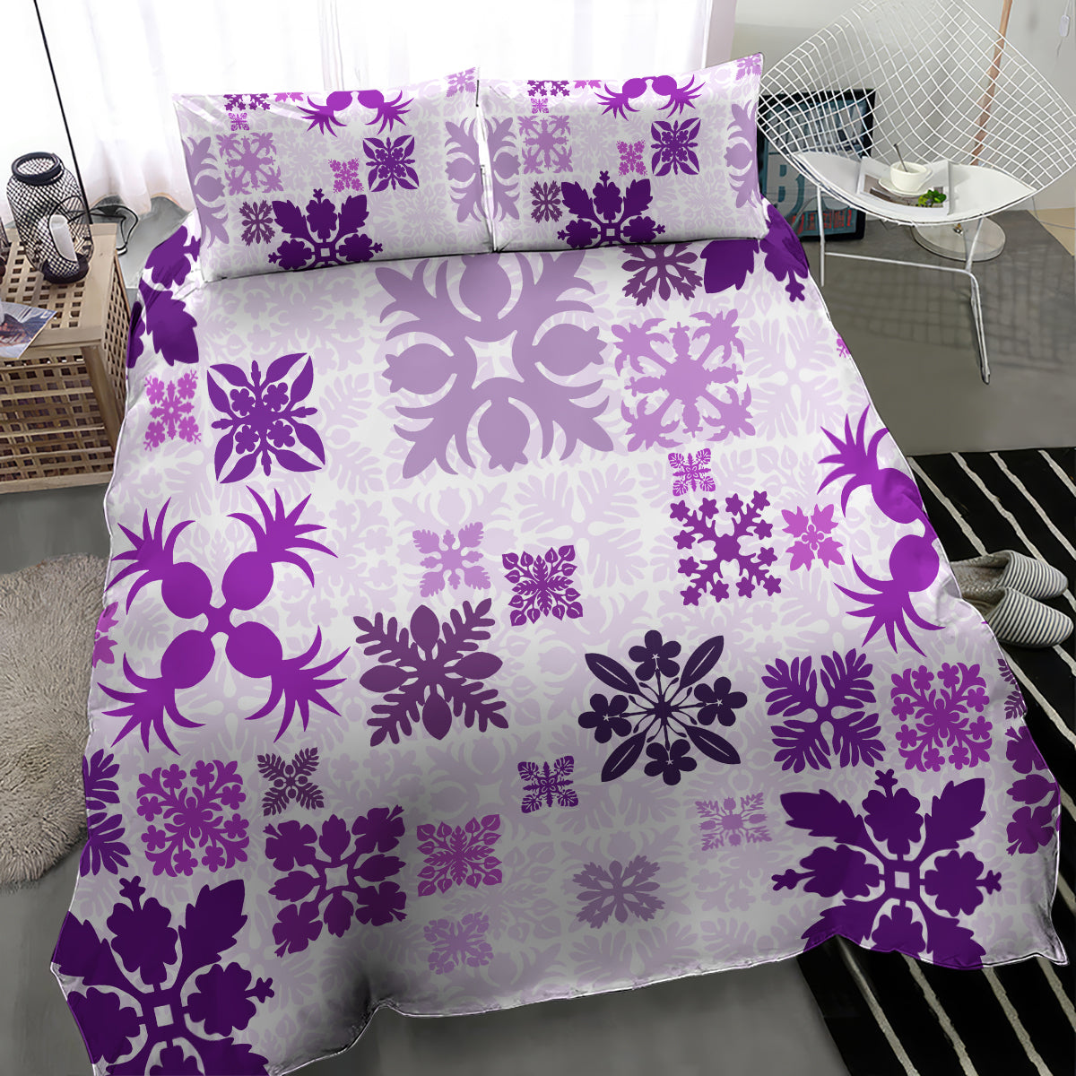 Vintage Hawaii Bedding Set Hawaiian Quilt Kapa Mismatch Purple LT7 - Wonder Print Shop