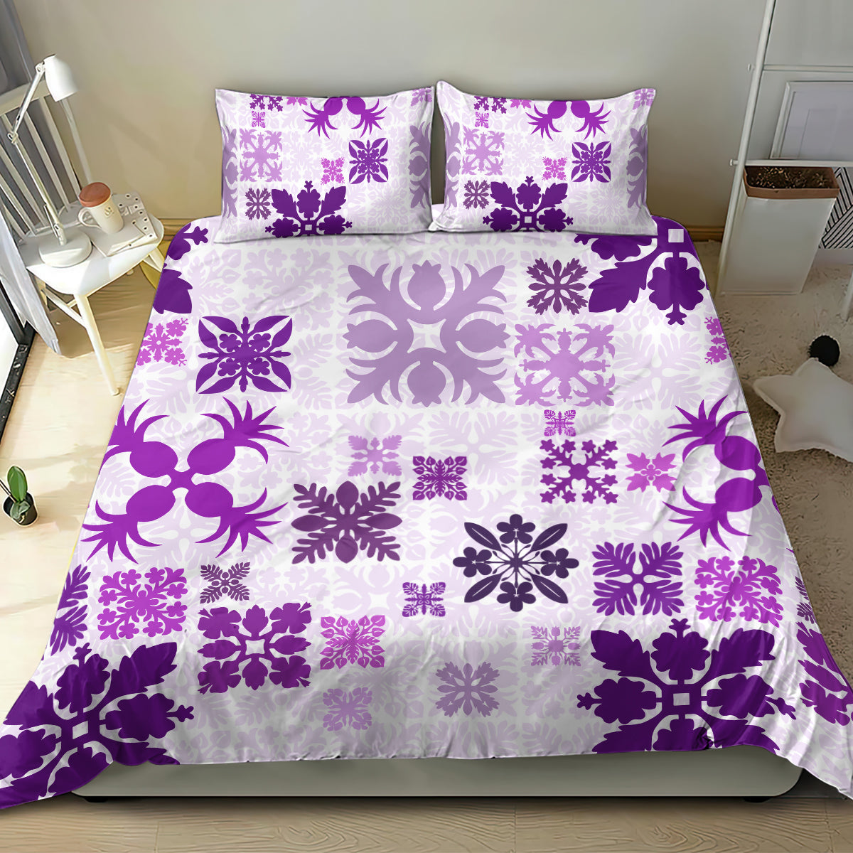Vintage Hawaii Bedding Set Hawaiian Quilt Kapa Mismatch Purple LT7 - Wonder Print Shop