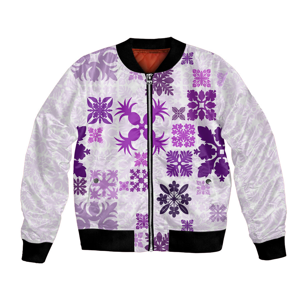 Vintage Hawaii Bomber Jacket Hawaiian Quilt Kapa Mismatch Purple LT7 - Wonder Print Shop