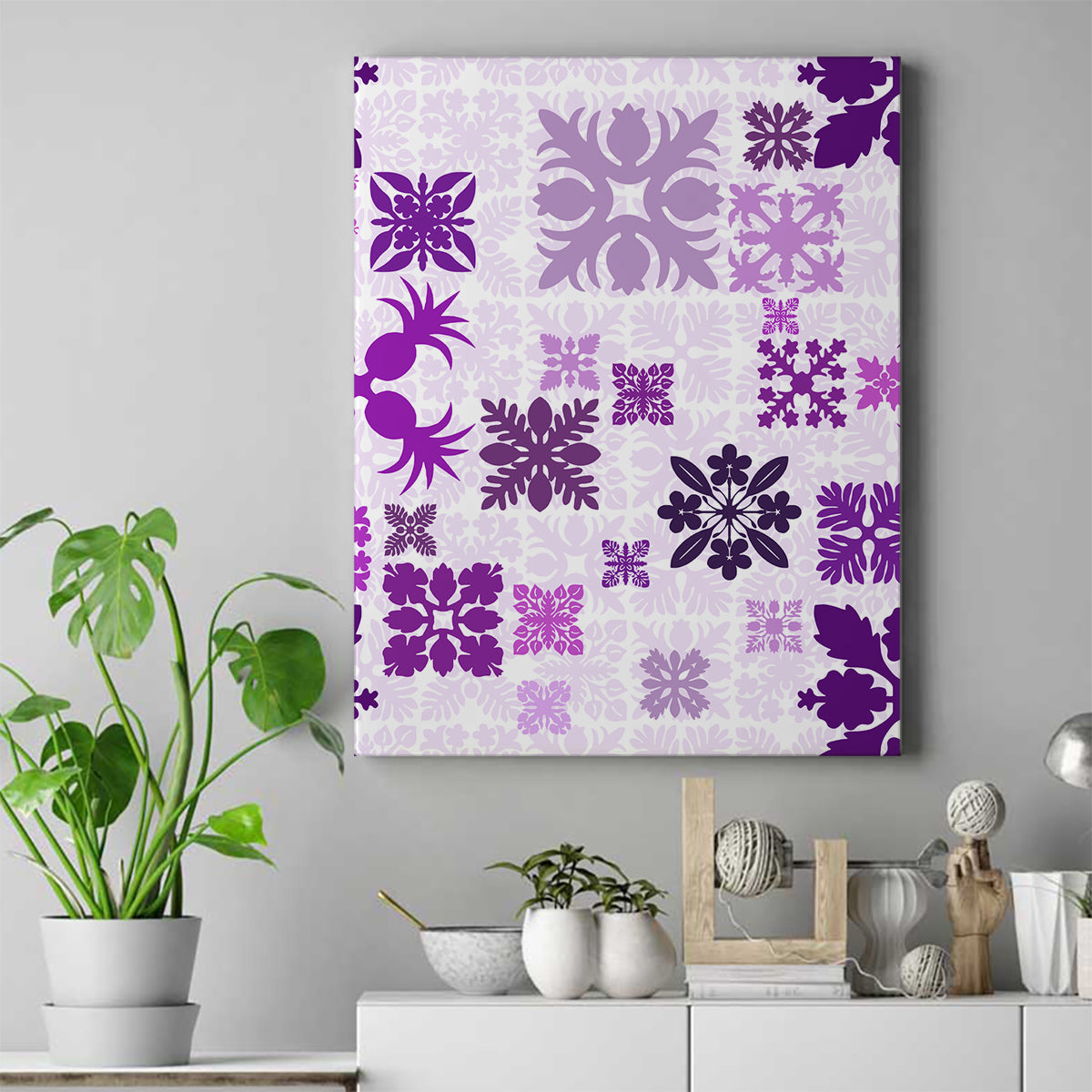 Vintage Hawaii Canvas Wall Art Hawaiian Quilt Kapa Mismatch Purple LT7 - Wonder Print Shop