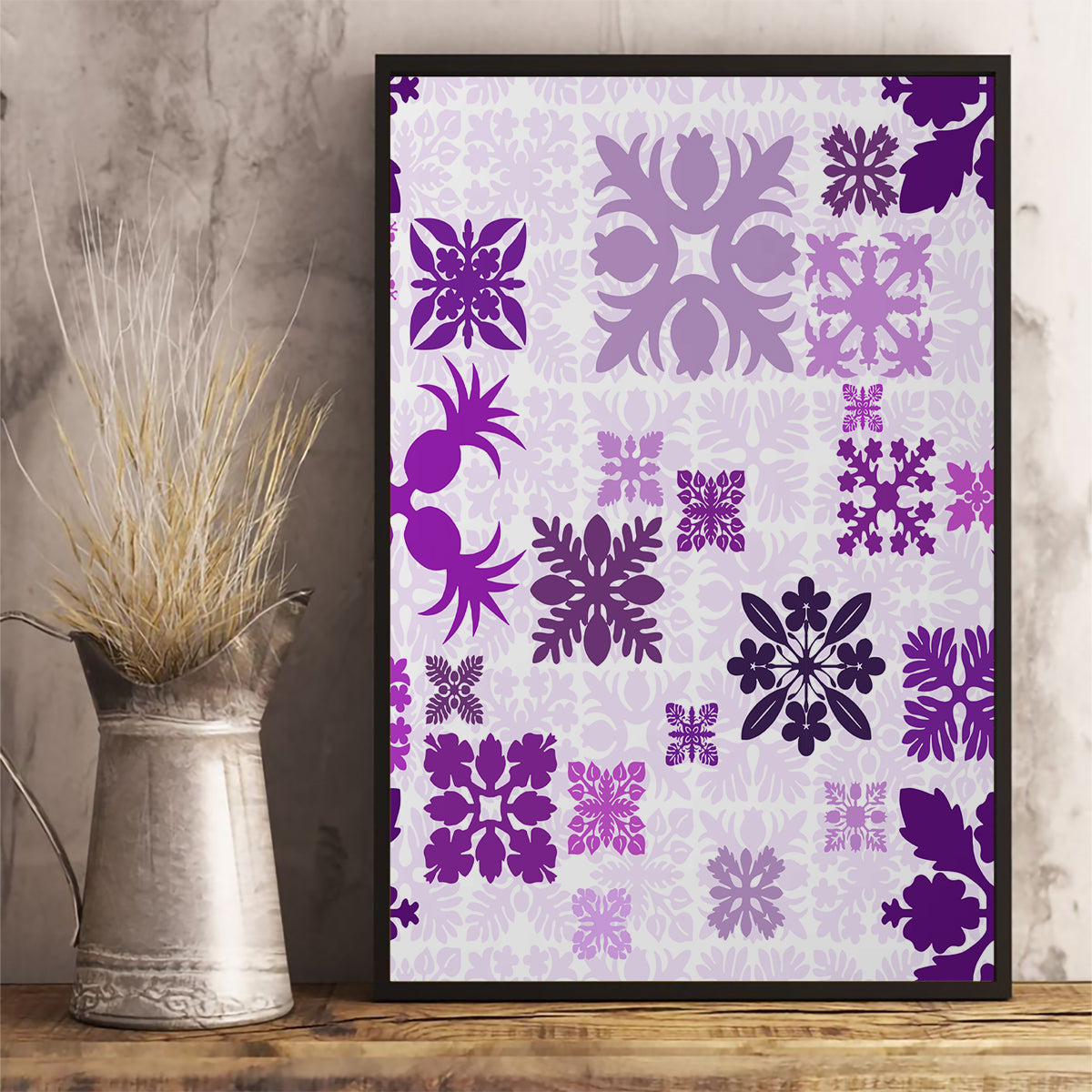 Vintage Hawaii Canvas Wall Art Hawaiian Quilt Kapa Mismatch Purple LT7 - Wonder Print Shop
