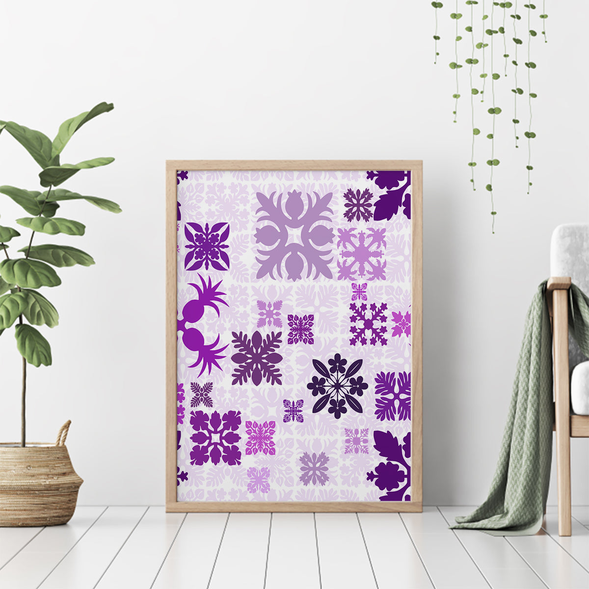 Vintage Hawaii Canvas Wall Art Hawaiian Quilt Kapa Mismatch Purple LT7 - Wonder Print Shop