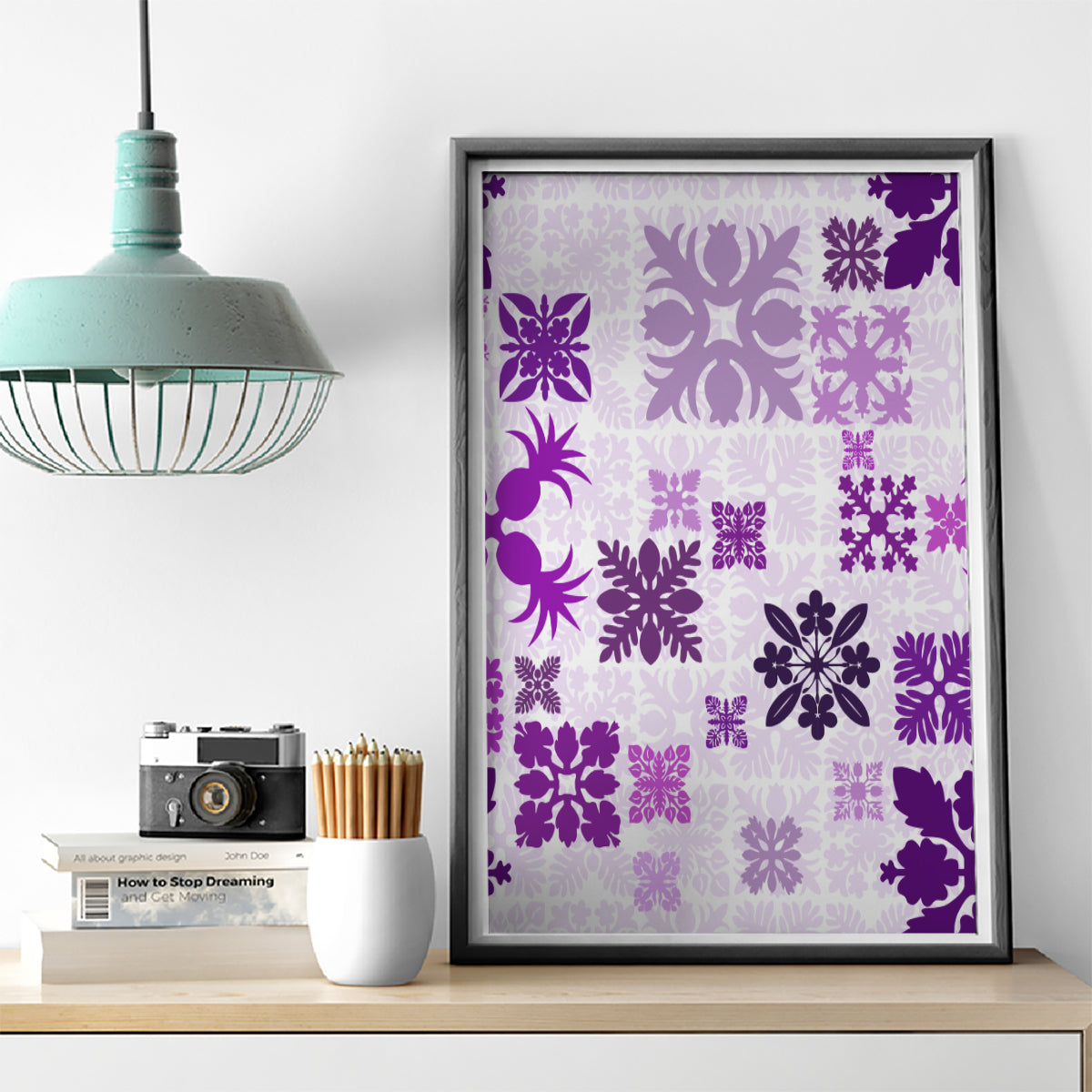 Vintage Hawaii Canvas Wall Art Hawaiian Quilt Kapa Mismatch Purple LT7 - Wonder Print Shop