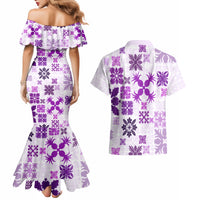 Vintage Hawaii Couples Matching Mermaid Dress and Hawaiian Shirt Hawaiian Quilt Kapa Mismatch Purple LT7 - Wonder Print Shop