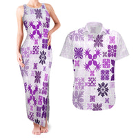 Vintage Hawaii Couples Matching Tank Maxi Dress and Hawaiian Shirt Hawaiian Quilt Kapa Mismatch Purple LT7 - Wonder Print Shop