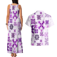 Vintage Hawaii Couples Matching Tank Maxi Dress and Hawaiian Shirt Hawaiian Quilt Kapa Mismatch Purple LT7 - Wonder Print Shop