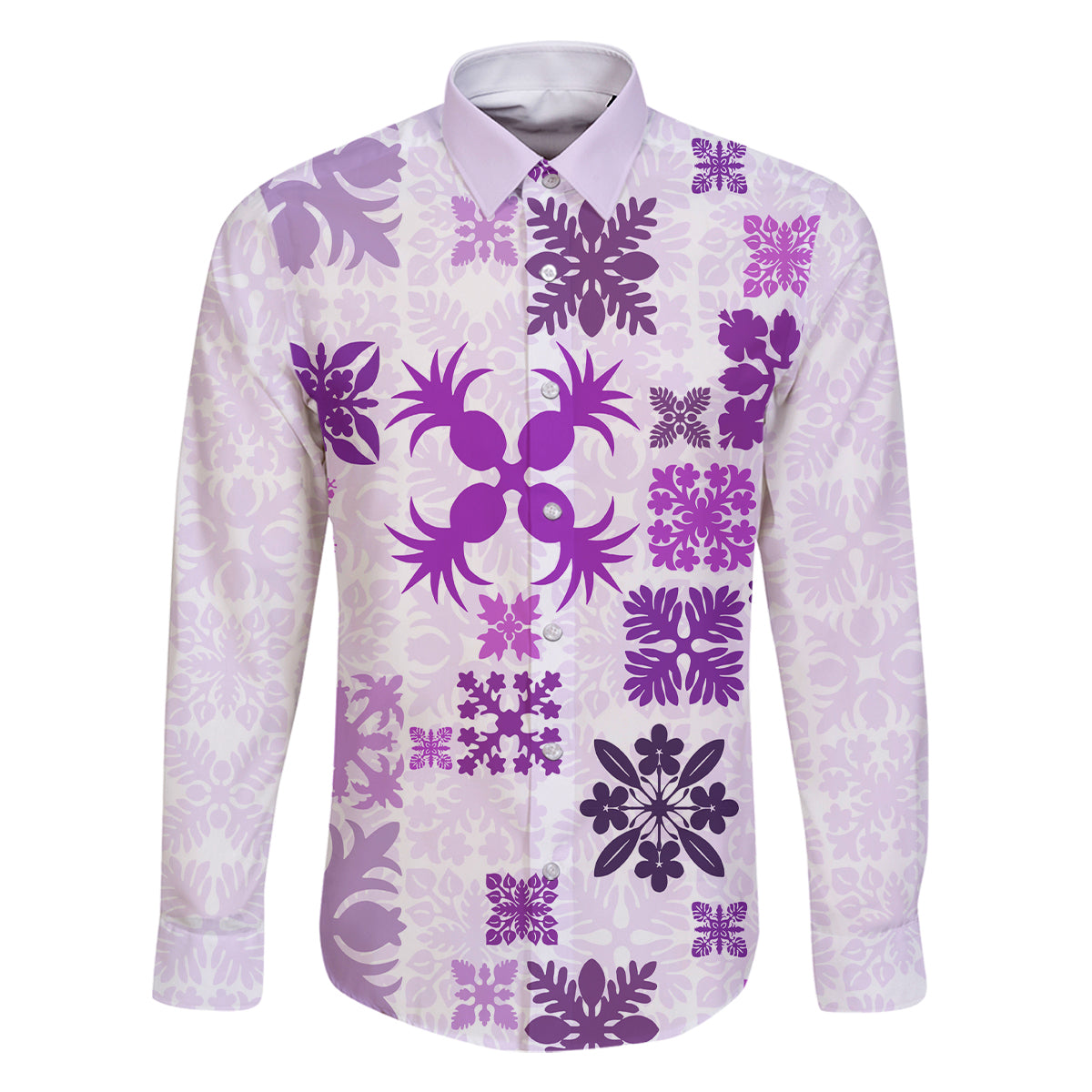 Vintage Hawaii Family Matching Long Sleeve Bodycon Dress and Hawaiian Shirt Hawaiian Quilt Kapa Mismatch Purple LT7 - Wonder Print Shop