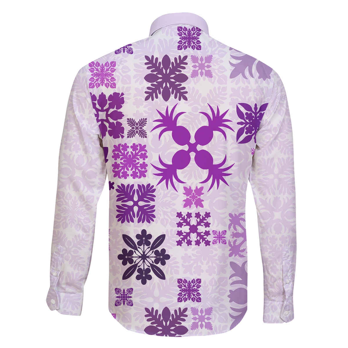 Vintage Hawaii Family Matching Long Sleeve Bodycon Dress and Hawaiian Shirt Hawaiian Quilt Kapa Mismatch Purple LT7 - Wonder Print Shop