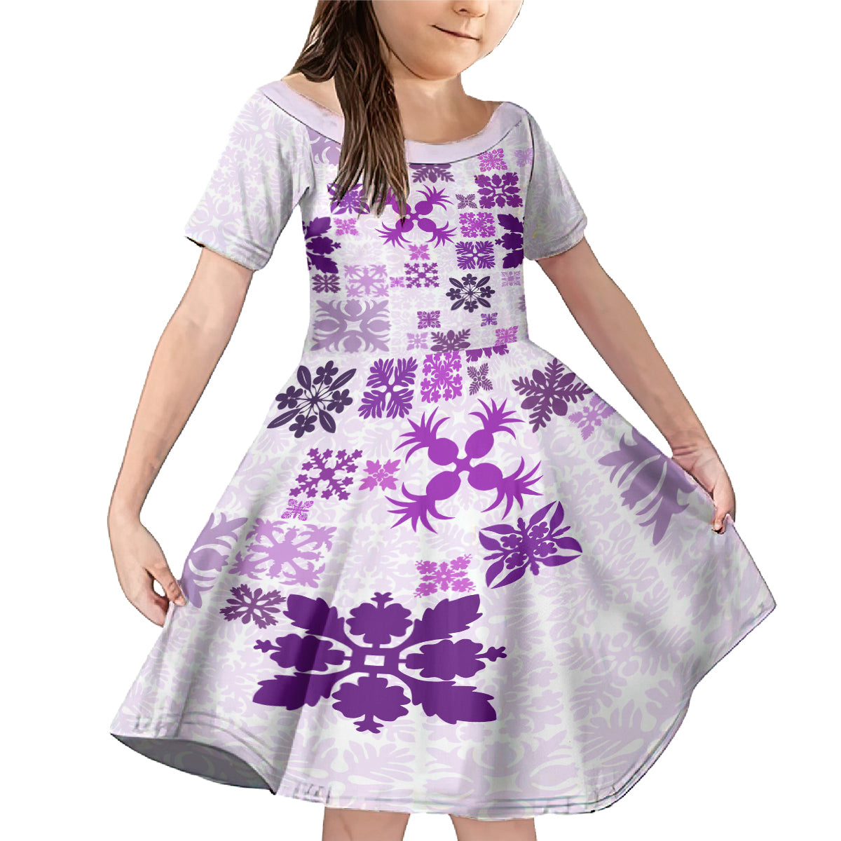 Vintage Hawaii Family Matching Mermaid Dress and Hawaiian Shirt Hawaiian Quilt Kapa Mismatch Purple LT7 - Wonder Print Shop