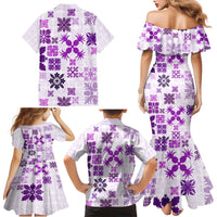 Vintage Hawaii Family Matching Mermaid Dress and Hawaiian Shirt Hawaiian Quilt Kapa Mismatch Purple LT7 - Wonder Print Shop