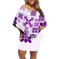 Vintage Hawaii Family Matching Off Shoulder Short Dress and Hawaiian Shirt Hawaiian Quilt Kapa Mismatch Purple LT7 - Wonder Print Shop