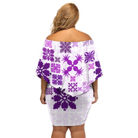Vintage Hawaii Family Matching Off Shoulder Short Dress and Hawaiian Shirt Hawaiian Quilt Kapa Mismatch Purple LT7 - Wonder Print Shop