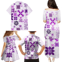 Vintage Hawaii Family Matching Puletasi Dress and Hawaiian Shirt Hawaiian Quilt Kapa Mismatch Purple - Wonder Print Shop