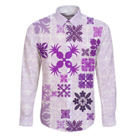 Vintage Hawaii Family Matching Puletasi Dress and Hawaiian Shirt Hawaiian Quilt Kapa Mismatch Purple - Wonder Print Shop