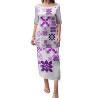 Vintage Hawaii Family Matching Puletasi Dress and Hawaiian Shirt Hawaiian Quilt Kapa Mismatch Purple - Wonder Print Shop