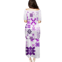 Vintage Hawaii Family Matching Puletasi Dress and Hawaiian Shirt Hawaiian Quilt Kapa Mismatch Purple - Wonder Print Shop