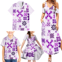 Vintage Hawaii Family Matching Summer Maxi Dress and Hawaiian Shirt Hawaiian Quilt Kapa Mismatch Purple - Wonder Print Shop
