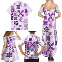 Vintage Hawaii Family Matching Summer Maxi Dress and Hawaiian Shirt Hawaiian Quilt Kapa Mismatch Purple - Wonder Print Shop