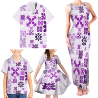 Vintage Hawaii Family Matching Tank Maxi Dress and Hawaiian Shirt Hawaiian Quilt Kapa Mismatch Purple - Wonder Print Shop