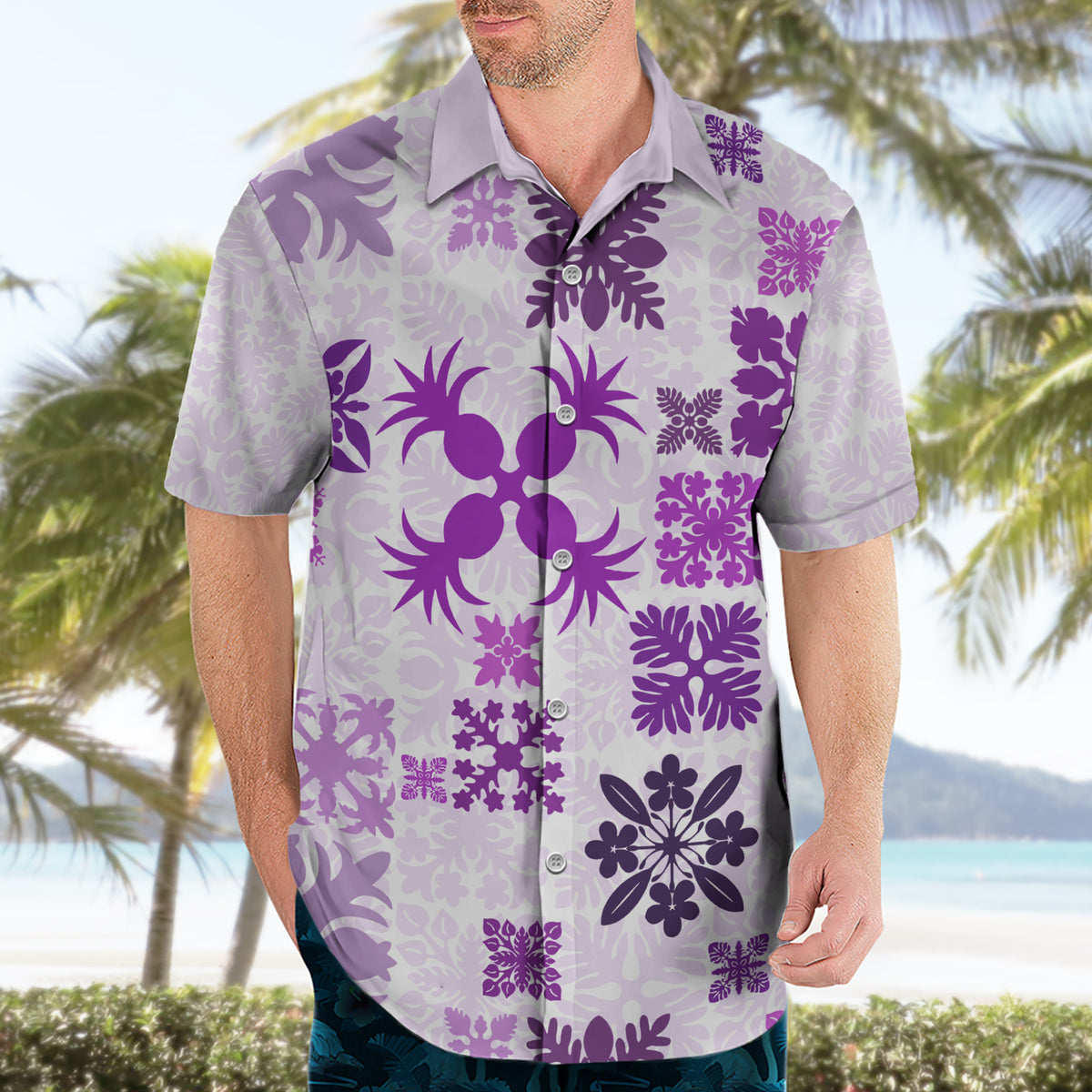Vintage Hawaii Hawaiian Shirt Hawaiian Quilt Kapa Mismatch Purple - Wonder Print Shop