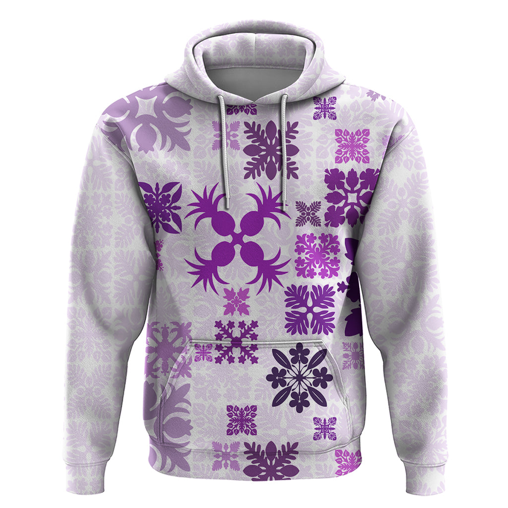 Vintage Hawaii Hoodie Hawaiian Quilt Kapa Mismatch Purple - Wonder Print Shop