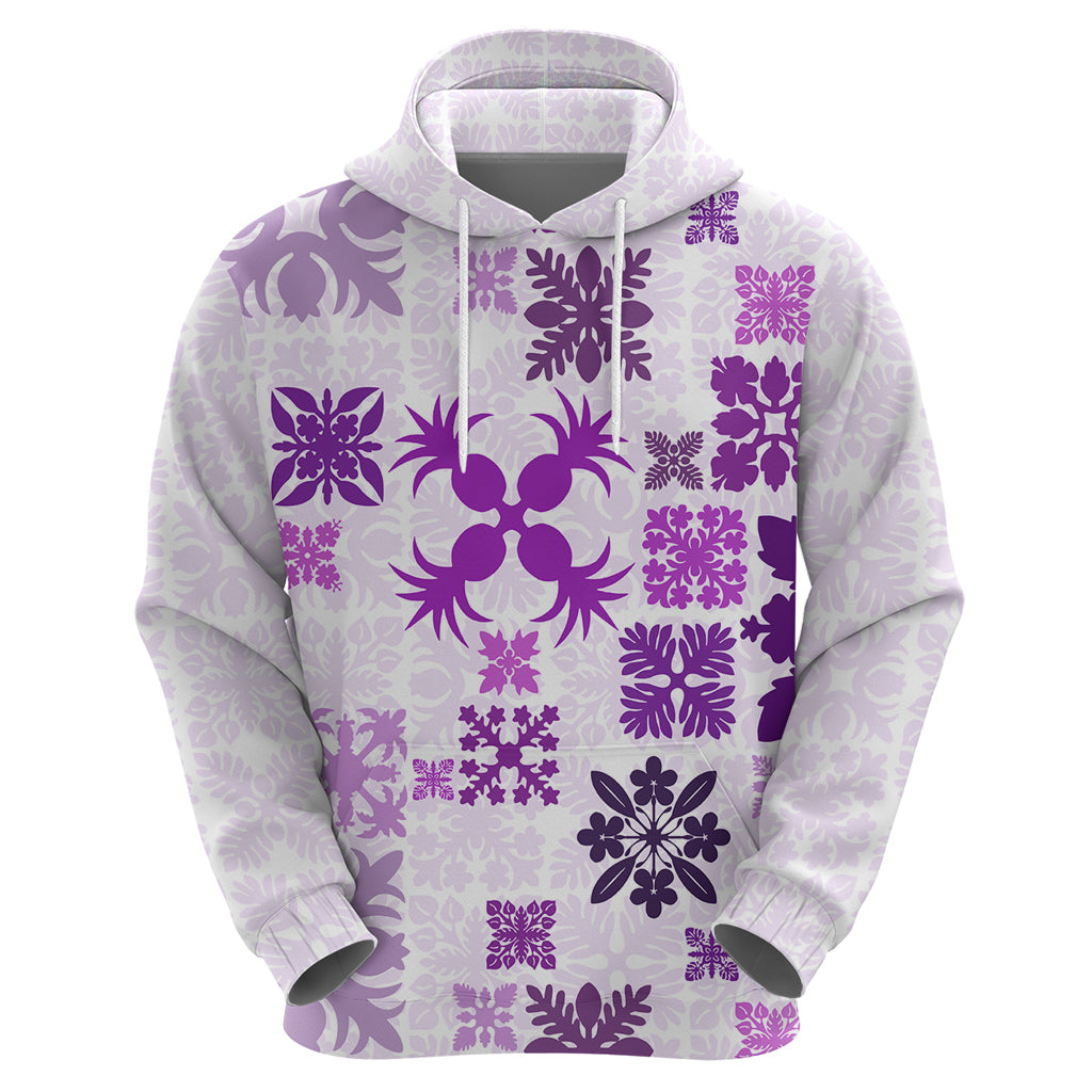 Vintage Hawaii Hoodie Hawaiian Quilt Kapa Mismatch Purple - Wonder Print Shop