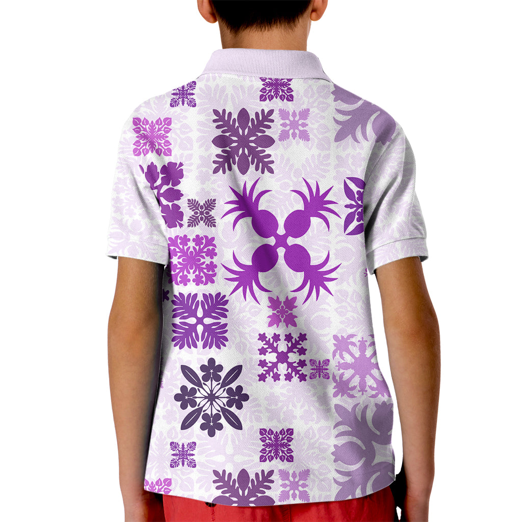 Vintage Hawaii Kid Polo Shirt Hawaiian Quilt Kapa Mismatch Purple - Wonder Print Shop