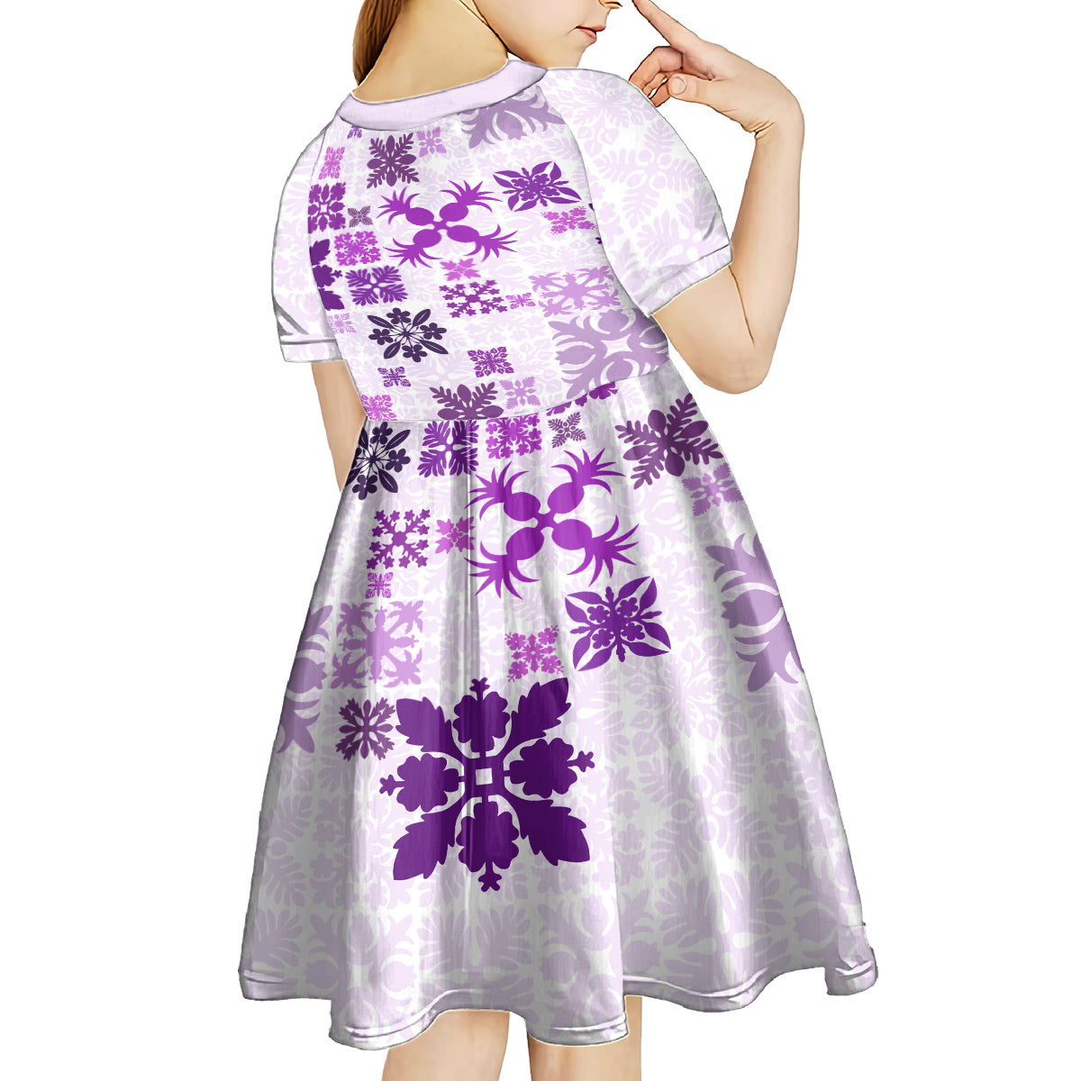 Vintage Hawaii Kid Short Sleeve Dress Hawaiian Quilt Kapa Mismatch Purple - Wonder Print Shop