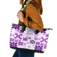 Vintage Hawaii Leather Tote Bag Hawaiian Quilt Kapa Mismatch Purple - Wonder Print Shop